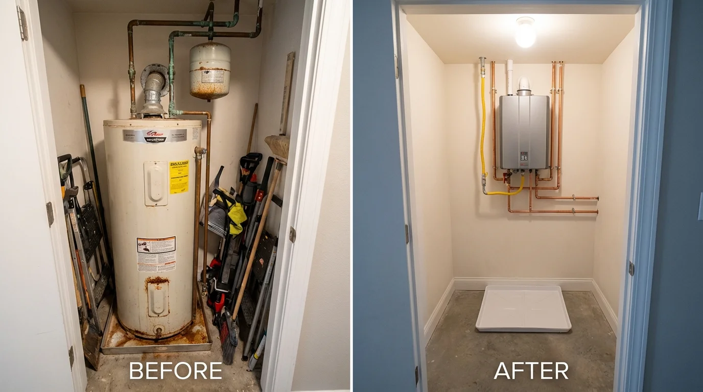 Tank water heater versus wall-mounted tankless unit comparison for Lenox, MA homeowners
